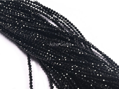 Top Quality Black Spinel Faceted Rondelle Beads, 2 mm AAA Spinel Micro Faceted Gemstone Beads,16"Strand Black Spinel Beads Jewelry Necklace