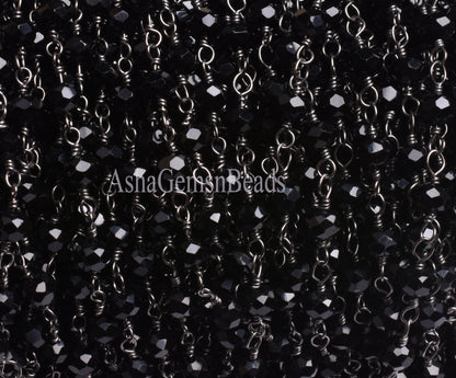3,5,10,25,50 Feet, Gunmetal Black Spinel Hydro Faceted Rondelle Beaded Rosary Chain Jewelry Making Finding Wire Wrapped Chain,4mm,Chain Sale