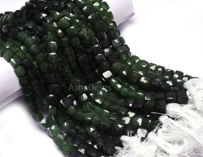 Beautiful Serpentine Faceted 3D Cube Box Beads,8"Strand Shaded Green Serpentine Cube Gemstone Beads Natural Serpentine Box Bead Jewelry SALE