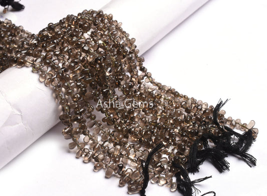 13" Strand Smoky Quartz Smooth Drops Gemstone Beads, Natural Smoky Handmade Uneven Teardrop Side Drill Bead, Fine Smoky Bead Jewelry Crafts