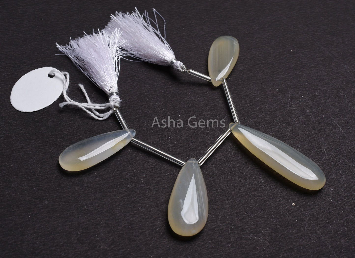 White Chalcedony Fancy Long Teardrop Side Drill Beads, AAA Chalcedony Smooth Pear Shape Gemstone Beads, Chalcedony Bead Jewelry Handicrafts