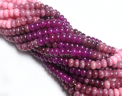 8 mm Multi Pink Jade Quartz Smooth Rondelle Gemstone Loose Beads,16" Shaded  Bubblegum Pink Quartz Polish Beads Jewelry Necklace Crafts SALE