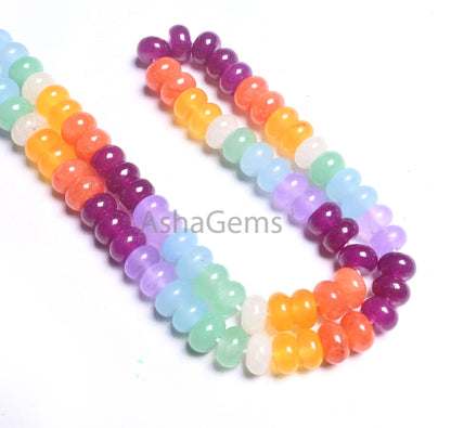 Beautiful Mix Color Quartz Smooth Rondelle Beads,8 mm Rainbow Disco Color Jade Quartz Multi Shaded Gemstone Colorful Beads Jewelry Necklace(AG 12311)