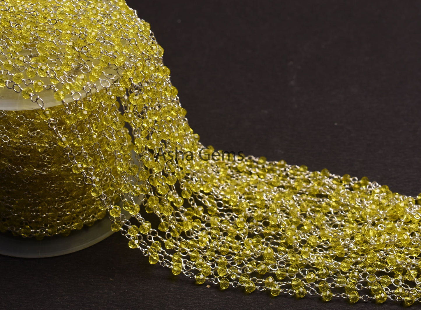 AAA Lemon Quartz Hydro Micro Cut Beads Rosary Chain,3mm Silver Plated wire Wrap Rondelle Beaded handmade Chain Jewelry making Necklace Craft