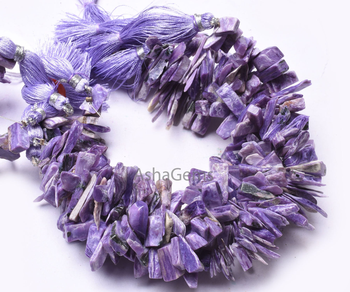 Natural Purple Charoite Raw Rough Slice Gemstone Beads,8.5" Strand Natural Charoite Uneven Free Size Long Chip Smooth Beads Charoite Jewelry