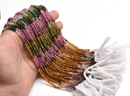3.25 mm Natural Tourmaline Micro Cut Gemstone Beads, Multi Tourmaline Machine Cut Rondelle Beads, Fine Tourmaline Beads Jewelry Craft Sale