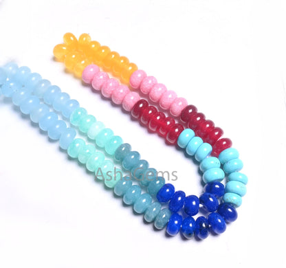8mm Beautiful Mix Color jade Quartz Smooth Rondelle Beads, Fine Rainbow Disco Color Quartz Multi Shaded Gemstone Colorful Beads Jewelry SALE (AG 12315 )