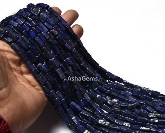 Natural Lapis Lazuli Smooth Rectangle Beads, Amazing Blue Lapis Handmade Rectangle Gemstone Beads Straight Drilled Lapis Beads For Jewelry