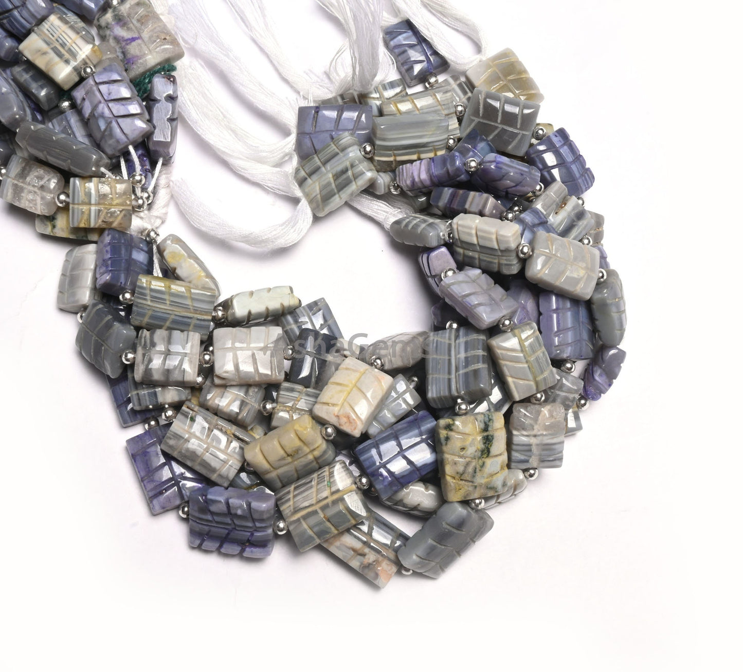9" Shaded Grey Blue Opal carved Rectangle Shape Gemstone Beads, Opal carved Chicklet handmade Straight Drill Beads Jewelry making Craft SALE