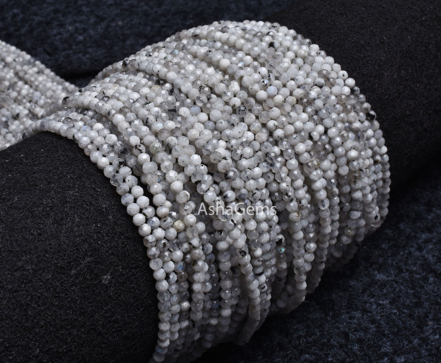 3 mm Rare Moss rainbow Moonstone Faceted Rondelle Beads, Natural Black Dot White Rainbow Machine Cut Gemstone Beads, Blue Fire Rainbow Beads