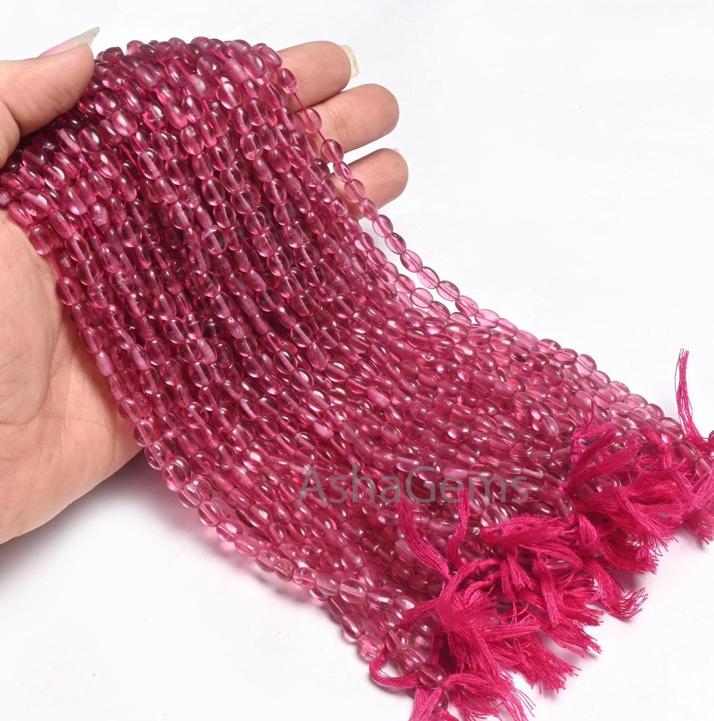 5.5-7.5mm Beautiful Pink Hydro Smooth Oval Shape Handmade Beads,13" AAA Pink Rubellite Color Hydro Plain Oval Bead Jewelry making Craft SALE