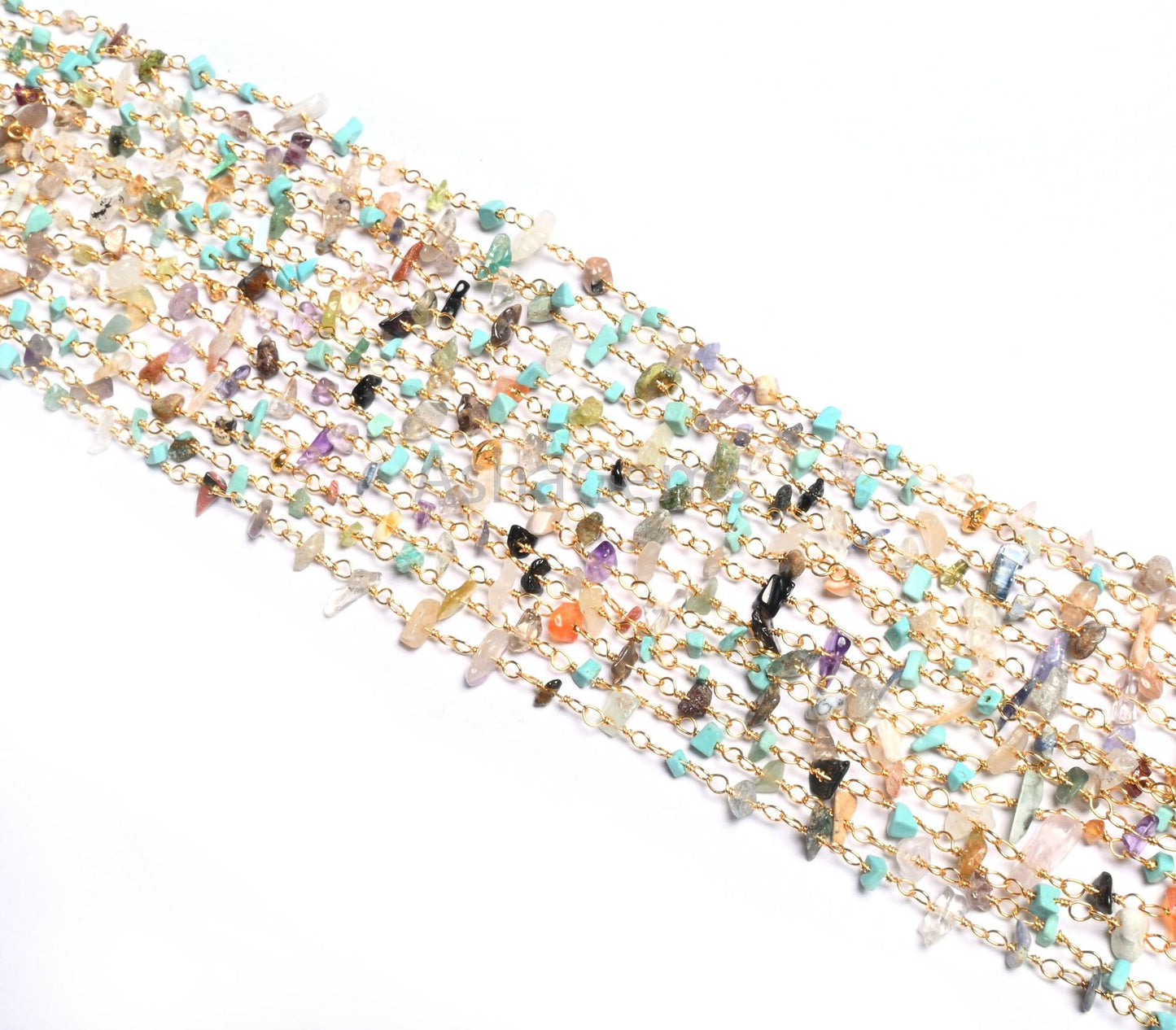 1,3,5,10 Feet Chain Natural Gemstone Multi Color Beads Rosary Chain Gold Plating Wire Disco Uncut Chip Beaded Rosary Chains Finding Jewelry