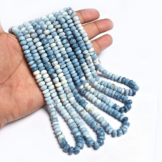 Beautiful Blue Oregon Opal Smooth Gemstone Beads, Shaded Blue White Opal Plain Handmade Rondelle Uneven Beads, Pigeon blue Opal jewelry SALE
