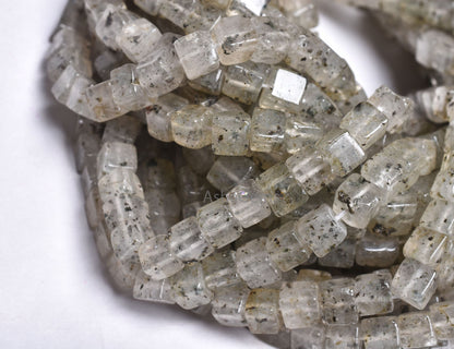 Beautiful Black Dot Quartz Smooth 3D Cube Box Beads,8,16" Strand Natural Dot Quartz Plain Handmade Cube Beads For Jewelry Makings Craft SALE
