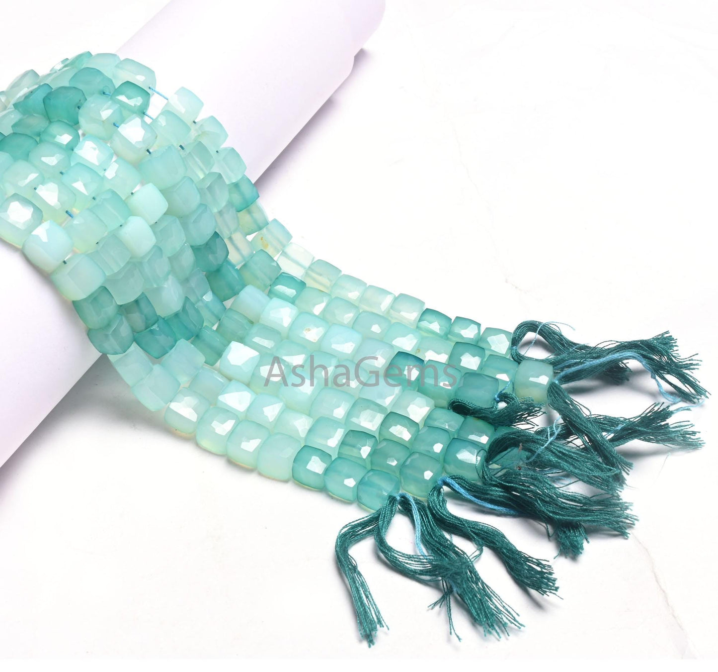 Beautiful Blue Chalcedony Faceted 3D Cube Box Gemstone Beads, Shaded Sky Blue Chalcedony Box Indian Cut Chalcedony Bead Jewelry making Craft