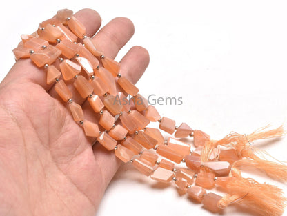 Fine Quality Moonstone Nugget Faceted Gemstone Beads, Natural Peach Moonstone Uneven Tumble Straight Drill Bead, AAA Pink Moonstone Jewelry