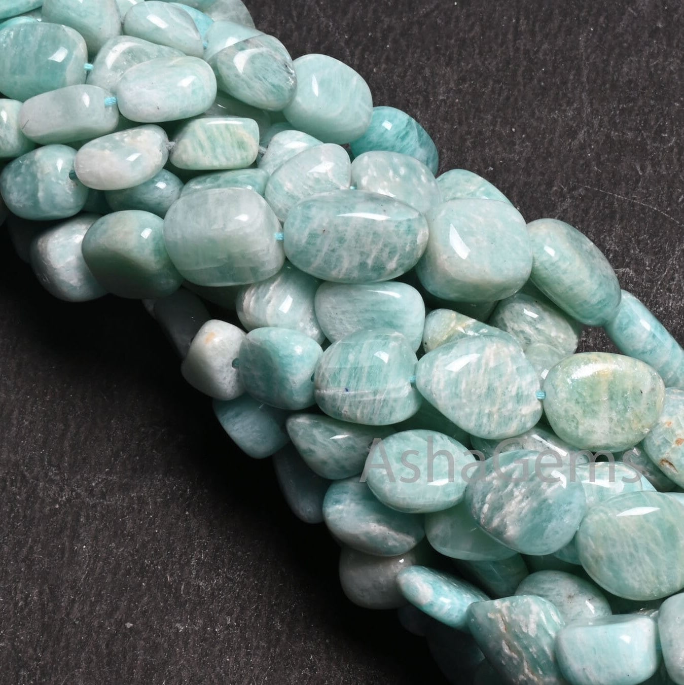 Fine Quality Amazonite Smooth Handmade Nugget Gemstone Loose Beads,9/18" Natural Blue Amazonite Tumble Graduation Size Bead Necklace Jewelry (AG 22305)