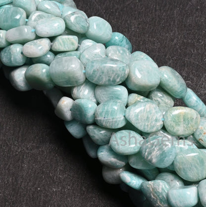 Fine Quality Amazonite Smooth Handmade Nugget Gemstone Loose Beads,9/18" Natural Blue Amazonite Tumble Graduation Size Bead Necklace Jewelry (AG 22305)
