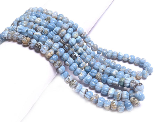 Beautiful Blue Oregon Opal Carved Watermelon Shape Beads,Shaded Blue Boulder Opal Rondelle Carving Opal Melon Handmade Gemstone Bead Jewelry