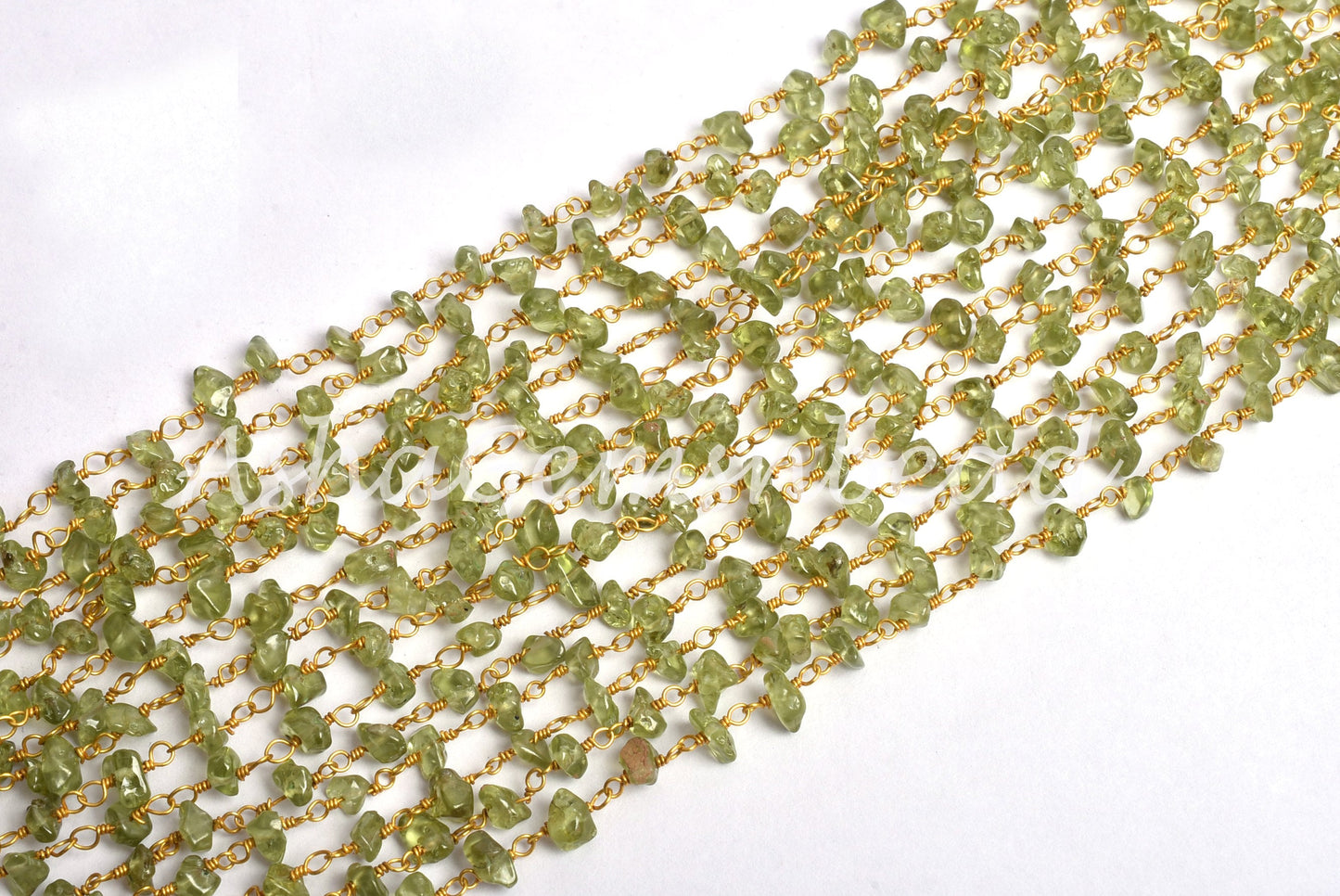 3,5,10,25 Feet Chain, Natural Green Peridot Uncut Chip Beads rosary Chain Gold Plated Wire Bulk Roll Smooth Gemstone Beaded Rosary Chain