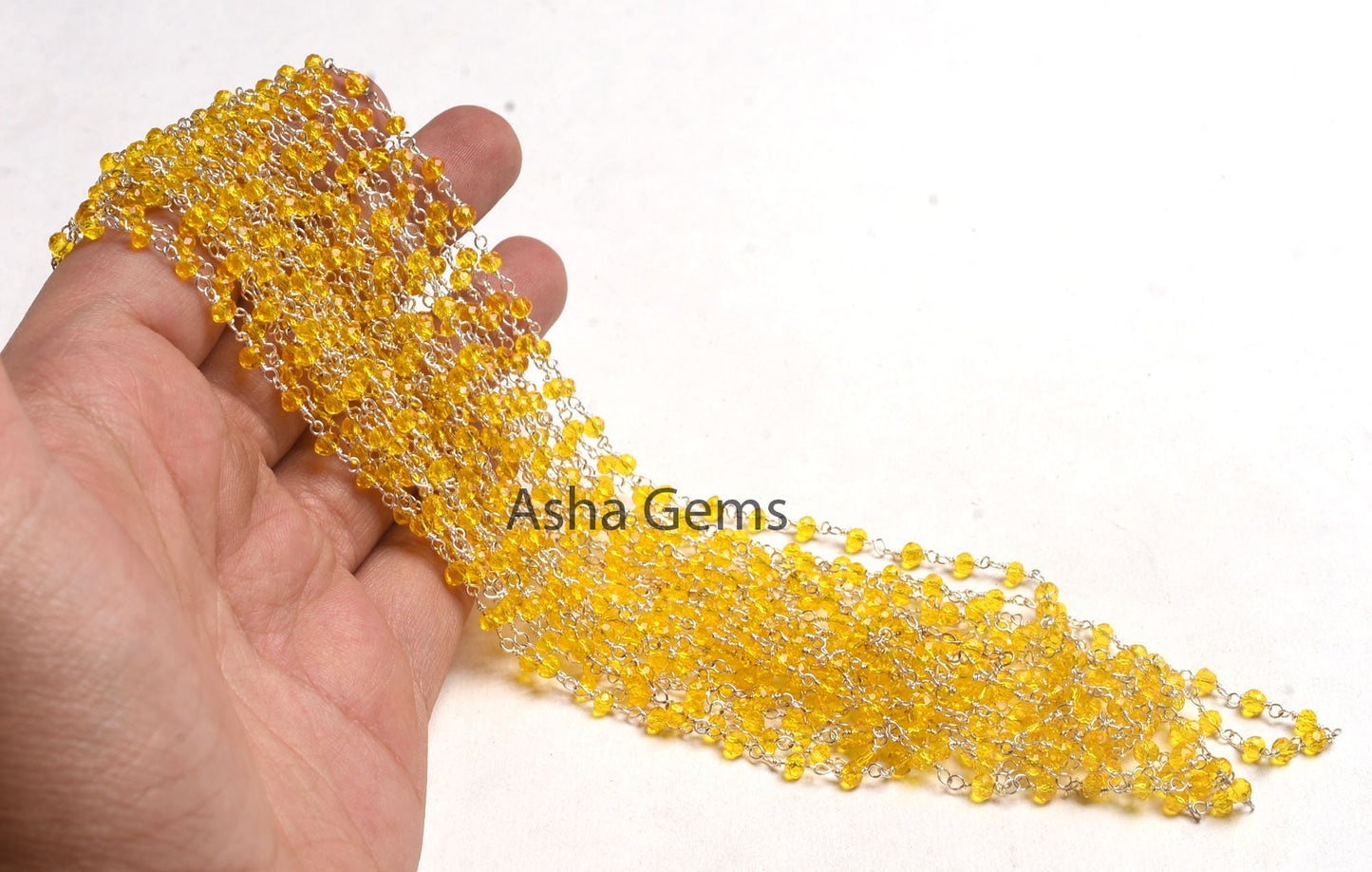 3,5,10,25 Ft,Lemon Quartz Hydro Rondelle Faceted Beaded Rosary Chain,Silver plated Chain,Jewelry Making Crafts,Finding,3-3.5 mm,Beads Chain