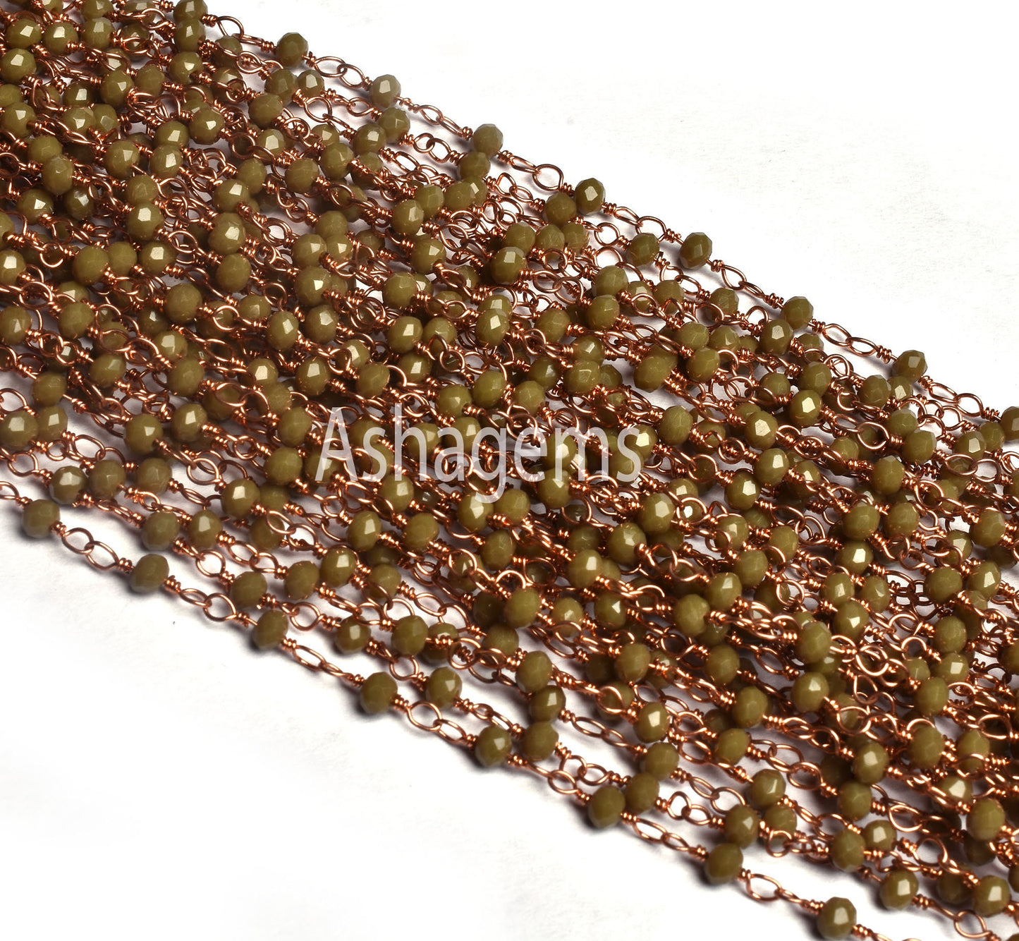 Beautiful Hina Green Jasper Hydro Beads Rosary Chain By Feet Rose Gold Plated Copper Wire Wrap Rondelle Faceted Bead Chains Jewelry Necklace