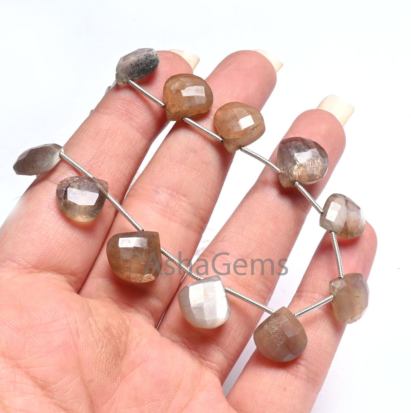 Shaded Grey Brown Moonstone Faceted Heart Gemstone Loose Beads,8" Bio Moonstone Heart Briolette Bead, Natural Moonstone Bead Jewelry makings (AG 18609)