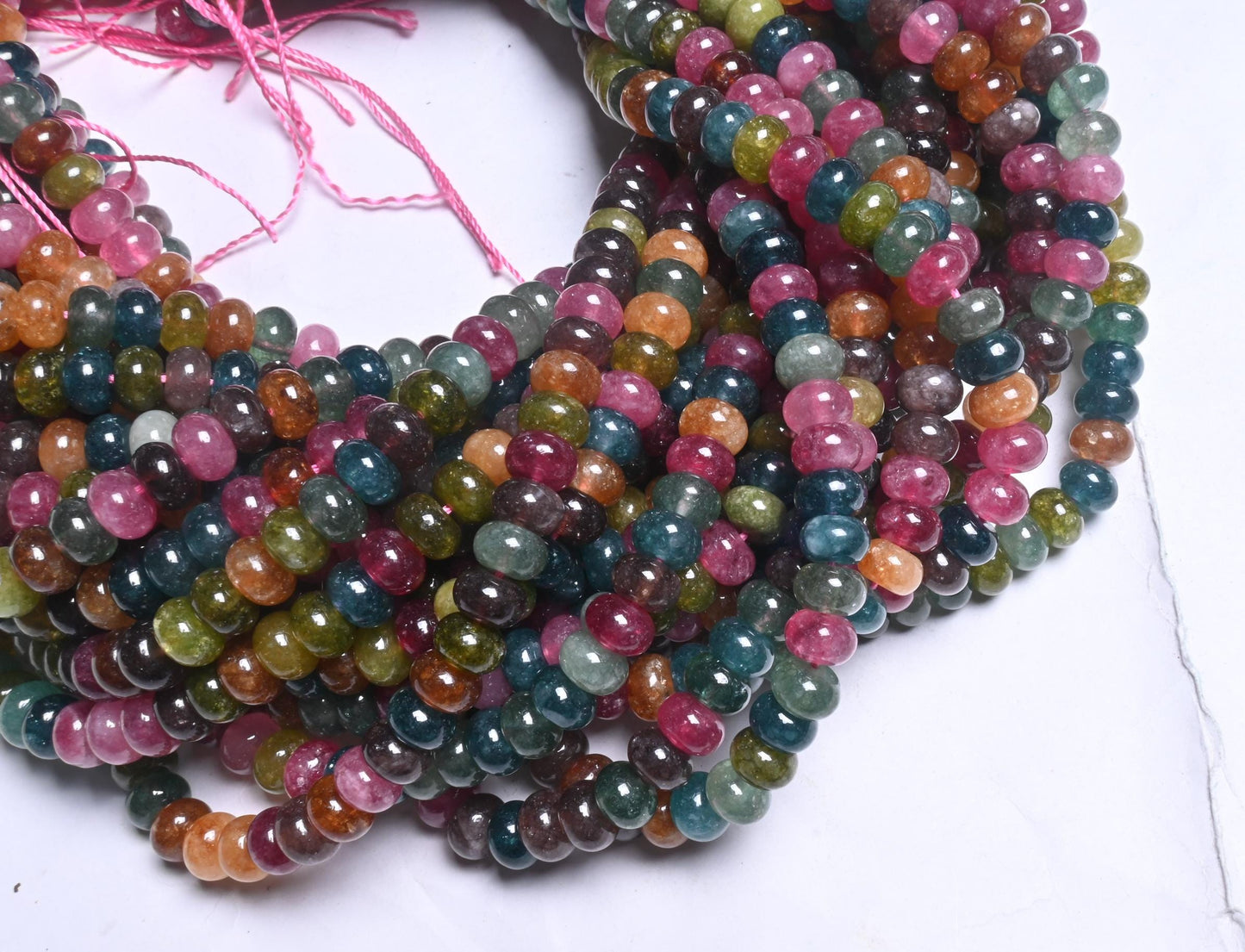 8 mm Beautiful Tourmaline Color jade Quartz Smooth Rondelle Beads,15" Fine Multi Color Shaded Tourmaline Quartz Gemstone Beads Jewelry Craft (AG 12318)