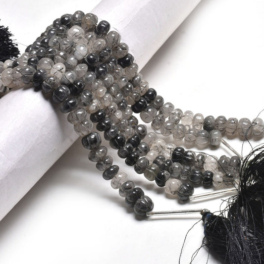 Beautiful Black Rutile Carved Pumpkin Beads, Rutilated Quartz Carved Watermelon Handmade Gemstone Beads Rutile Carve Bead Jewelry Craft SALE