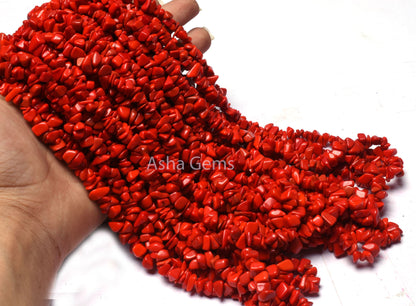 34 inch Strand Red Stone Uncut Chips Beads gemstone Smooth Raw Rough Beads, Fine Quality Red Stone Beads Uneven For Necklace Jewelry Making