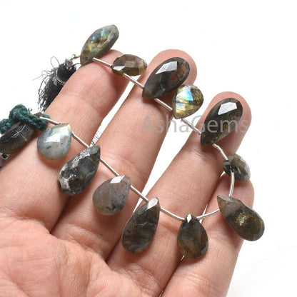 Multi Blue Fire Labradorite Fancy Long Pear Faceted beads,9-18 mm labradorite bead, Natural Flash Black rainbow Briolette Gemstone Bead SALE