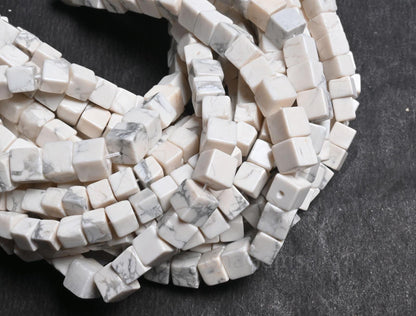 Fine White Howlite Smooth 3D Cube Box Shape Beads, Beautiful Howlite Plain Handmade Cube Gemstone Center Drill Howlite Beads Jewelry Crafts