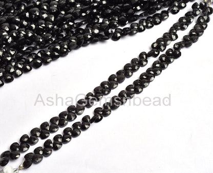 5mm AAA Quality Natural Black Spinel Faceted Heart Shape Beads, Black Spinel Machine Cut Tiny Heart Briolette Gemstone Bead  Jewelry Makings