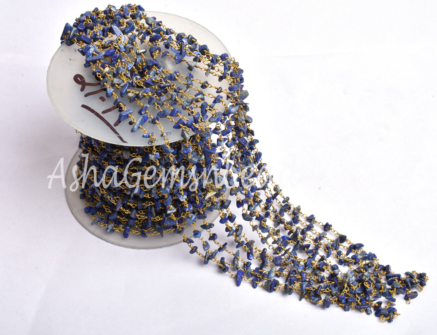 Natural Blue Lapis Uncut Chip Beads Rosary Chain Gold Plated Wire Wrap Lapis Rough Beaded Handmade Chains For Necklace Making Jewelry Crafts
