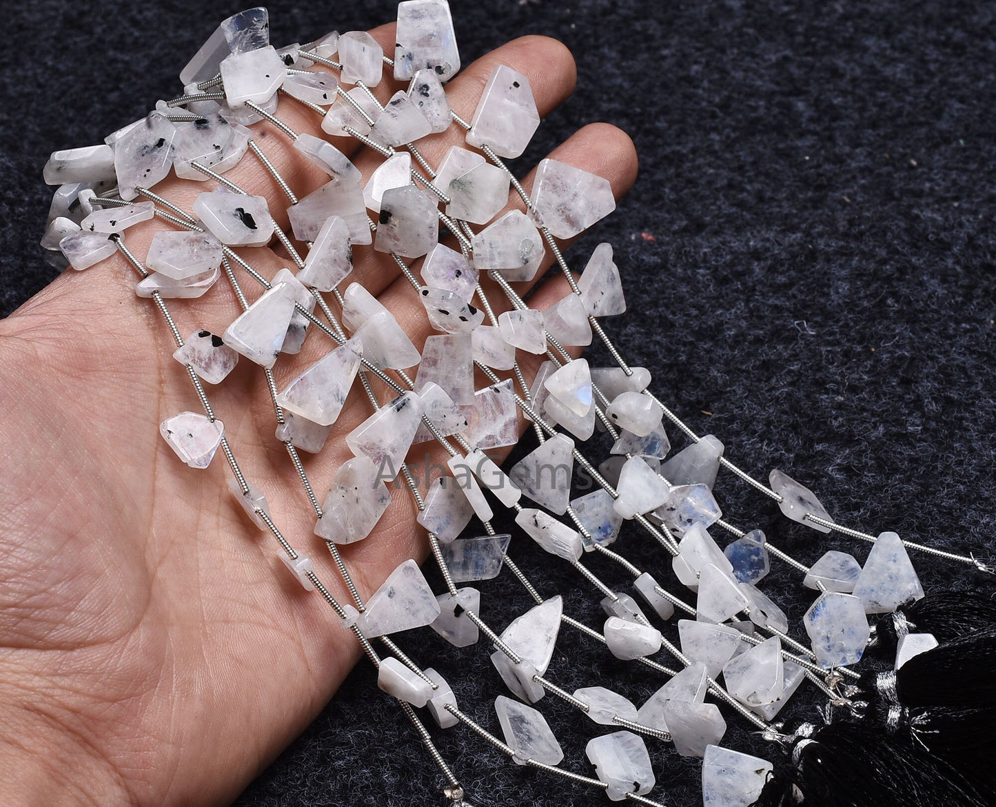 Moss rainbow Moonstone smooth uneven shape Side drill beads, Natural Blue Fire White rainbow fancy Flat Slice Gemstone bead For jewelry SALE