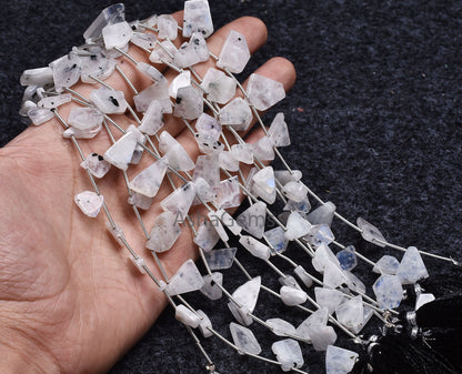 Moss rainbow Moonstone smooth uneven shape Side drill beads, Natural Blue Fire White rainbow fancy Flat Slice Gemstone bead For jewelry SALE