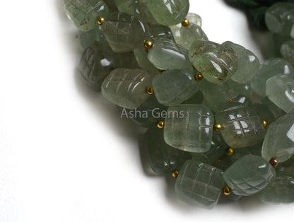 Fine Green Strawberry Carving Fancy Beads, Strawberry Quartz Uneven Square Nugget Shape Carved Gemstone Beads, Strawberry Quartz Beads Craft