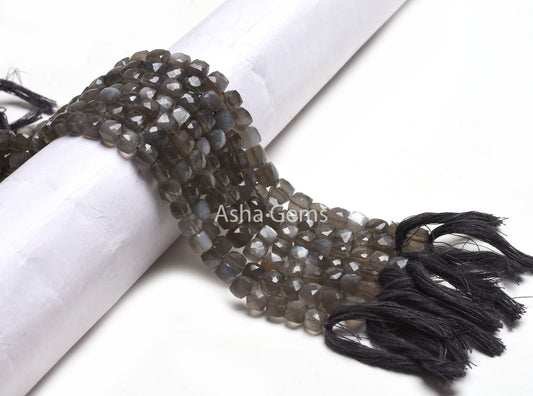 AAA Grey Moonstone Faceted Box Shape Beads,8" Strand Natural Moonstone 3D Cube Box Gemstone Beads, Grey Moonstone Beads Jewelry Making Craft