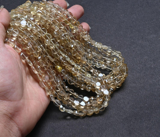 Beautiful Lemon Quartz Smooth Uneven Coin Shape Handmade Beads,14" Strand Natural Lemon Straight Drill Coin Gemstone Bead Jewelry Craft SALE