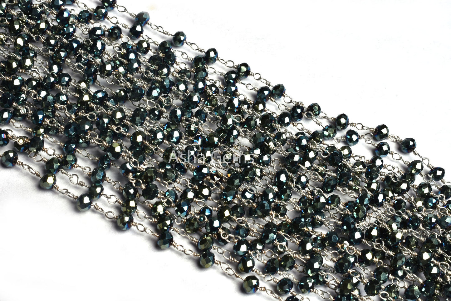 4 mm Beautiful Green Mystic Coated Hydro Faceted Rondelle Beads Rosary Chain Black Plated Gunmetal Wire Wrap Handmade Chains Jewelry Making