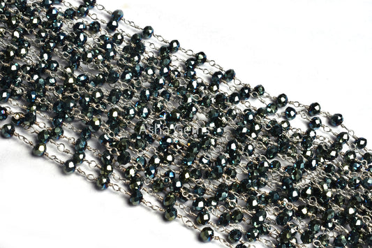 4 mm Beautiful Green Mystic Coated Hydro Faceted Rondelle Beads Rosary Chain Black Plated Gunmetal Wire Wrap Handmade Chains Jewelry Making