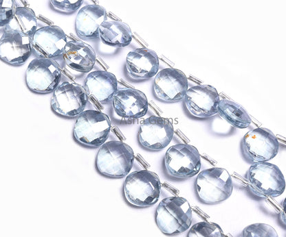 AAA Quality Crystal Quartz Coated Fancy Cushion Shape Beads, 9 mm Light Blue Coated Crystal Side Drill Square Faceted Gemstone Beads Jewelry