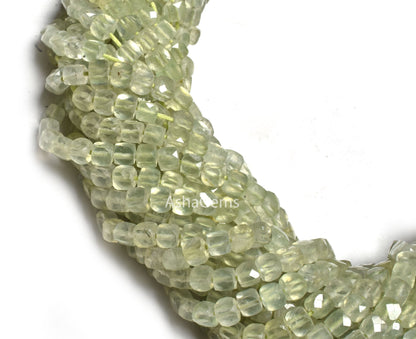 Beautiful Prehnite Faceted 3D Cube Box Beads,13" Strand,4mm, Beautiful Green Prehnite Box Shape Beads,Prehnite Loose Bead Jewelry Craft SALE