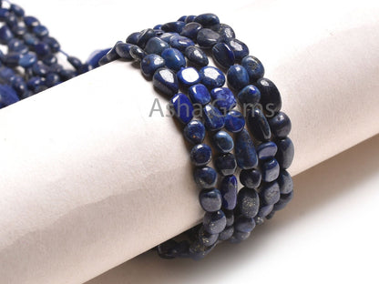 Natural Lapis Lazuli Smooth Tiny Nugget Shape Gemstone Beads,12.5"Blue Lapis Loose Gemstone Bead Handmade Straight Drill Tumble Bead Jewelry (22260)