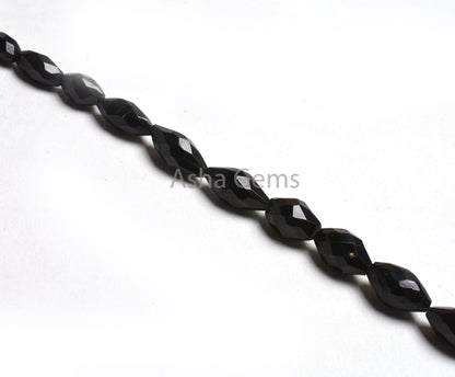 Natural Black Spinal Faceted Barrell Shape Beads,8" Spinal Fancy Loi Shape Gemstone Straight Drill Beads Fine Black Spinal Bead Jewelry SALE