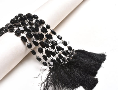 Beautiful Black Onyx Rectangle Shape Indian Hand Cut Beads,7" Onyx Long Fancy Chicklet Faceted Straight Drill Bead Black Onyx Jewelry Crafts
