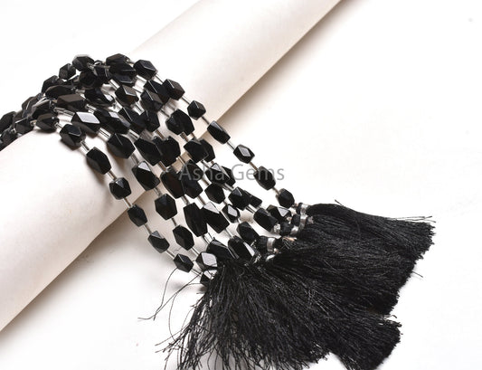 Beautiful Black Onyx Rectangle Shape Indian Hand Cut Beads,7" Onyx Long Fancy Chicklet Faceted Straight Drill Bead Black Onyx Jewelry Crafts