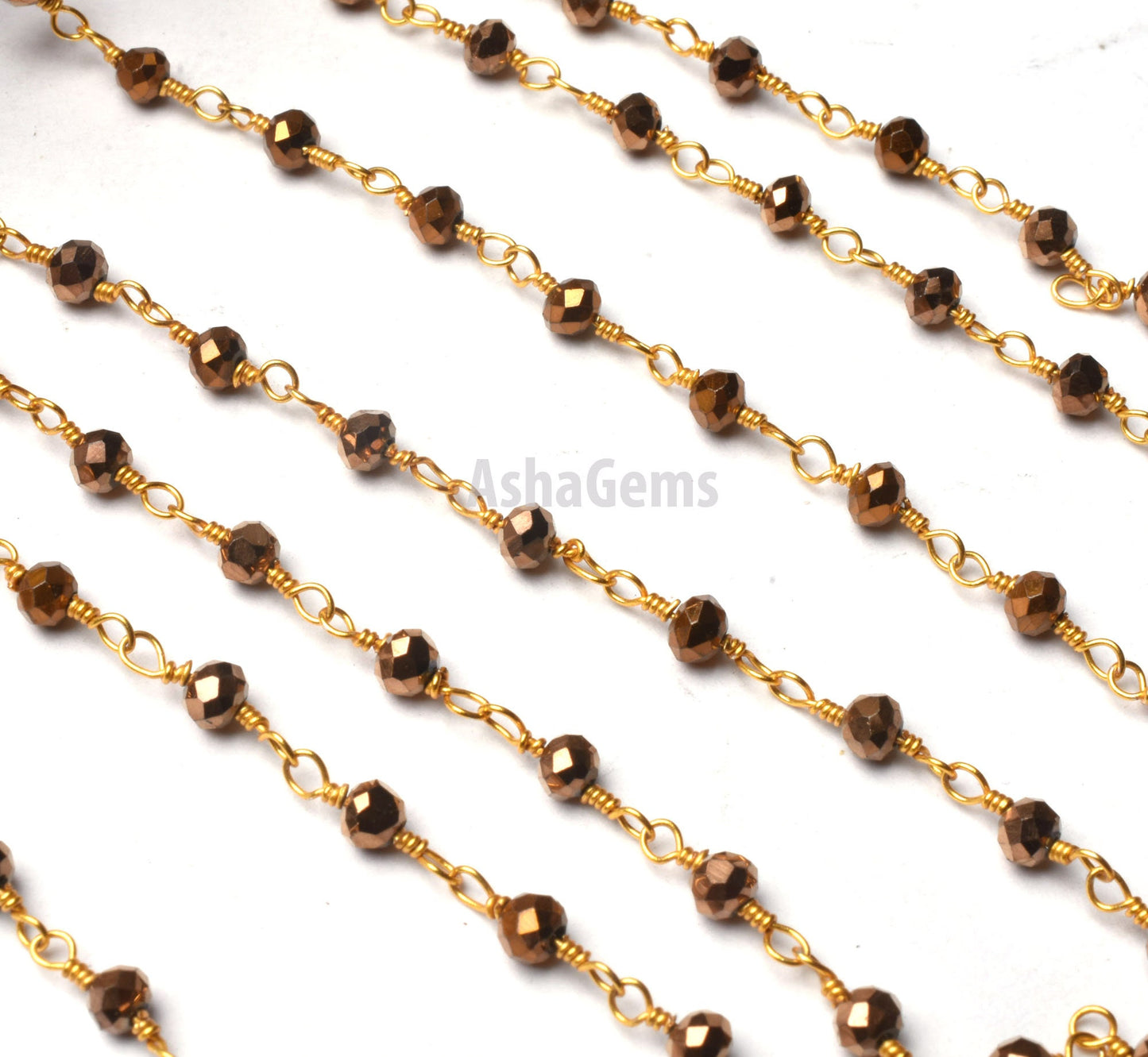3,5,10,50 Feet Gold Pyrite Hydro Faceted Rondelle Beaded Rosary Chain,3mm,Gold Plated,Wire Wrapped Chain,Finding,Jewelry Making,Rosary Chain