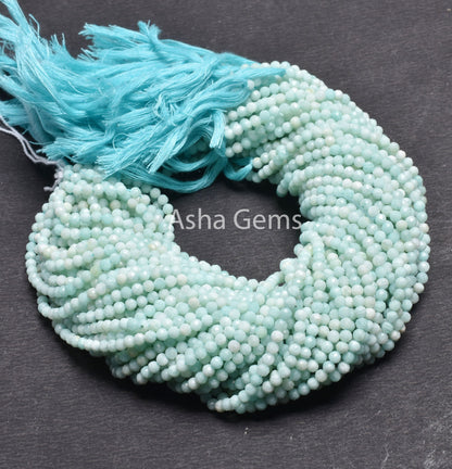 3.6 mm Natural Amazonite Micro Cut Round Gemstone Beads, Fine Blue Amazonite Machine Cut Round Ball Bead, Amazonite Bead Jewelry Crafts SALE