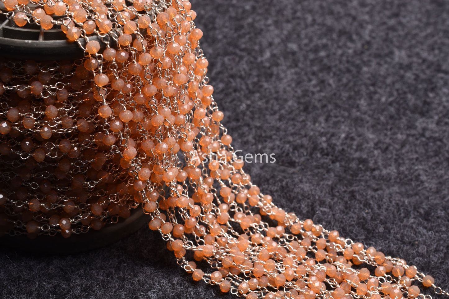 4 mm Peach Moonstone Hydro Faceted Rondelle Beads Rosary Chain By Foot Bulk Silver Plated Wire Wrapped Jewelry Necklace Making Crafts Chain
